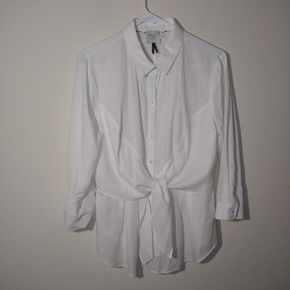 Anthropologie HD In Paris Long Sleeves Asymmetrical Tie Up Blouse Size 10 White - Picture 1 of 8